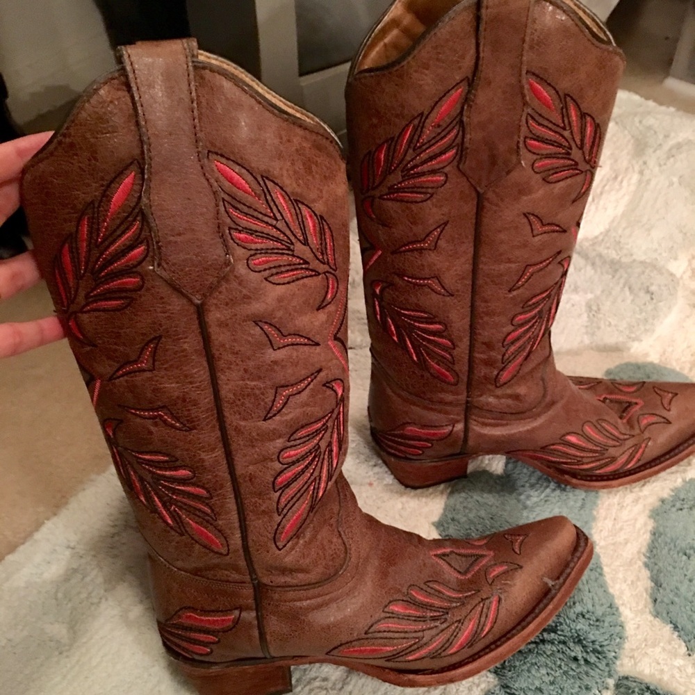 Brown and Red Heeled Boots